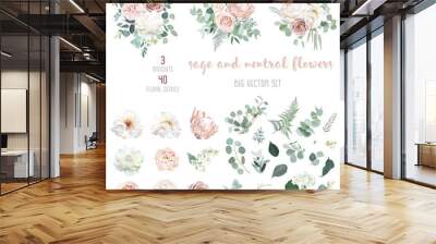 Pale pink camellia, dusty rose, ivory white peony, blush protea Wall mural