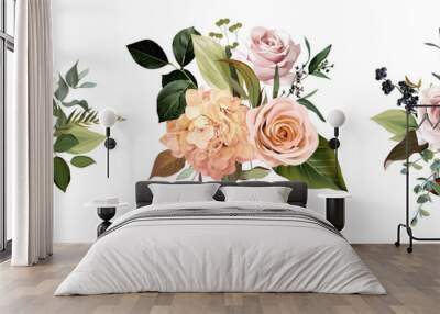 Rust orange and blush pink antique rose, beige and pale flowers, creamy dahlia, peony, ranunculus Wall mural