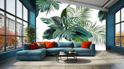 Tropical greenery print with exotic palm leaves, calathea, monstera, salal Wall mural