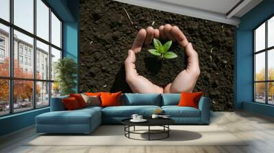 Future Environmental Conservation and Sustainability, ESG Modernization, Hands Holding a Plant Wall mural