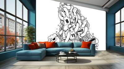 Basketball championship hand drawn doodle vector illustration Wall mural