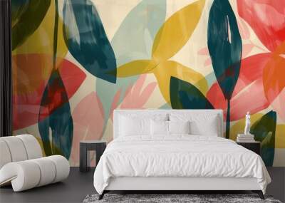 Vibrant Abstract Leaf Design in Pastel Shades Wall mural