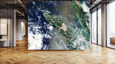 Mount Sinabung volcano eruption on Sumatra, Indonesia seen from space - Modified elements of this image furnished by NASA Wall mural