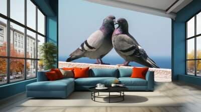 Two pigeons in large summer by the sea Wall mural