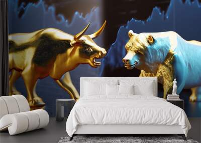 bull and bear symbols of stock market trends Wall mural