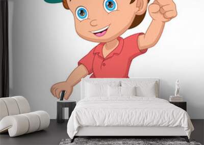 cartoon cute little boy playing golf Wall mural