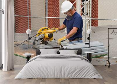 worker cutting metal studs Wall mural