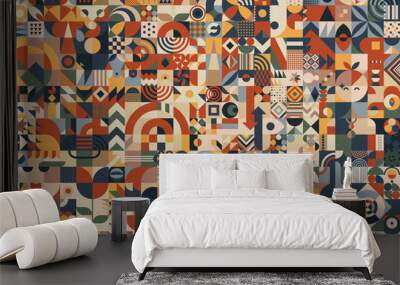 Abstract composition background made of blocks with a great variety of different simple geometric shapes and seamless patterns for your design Wall mural