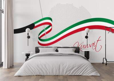 Wavy national flag and radial dotted halftone map of Kuwait Wall mural