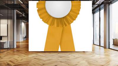 Circular pleated yellow ribbon winners rosette with blank white center for applying a design to. Photographed on a blank white background. Wall mural