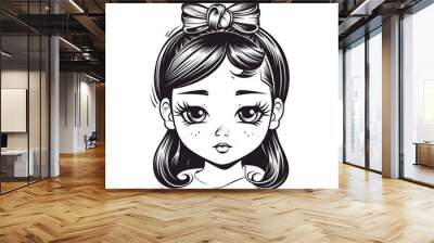 A cute girl tattoo on white background, symmetry, sticker, vector desig With Generative AI technology Wall mural