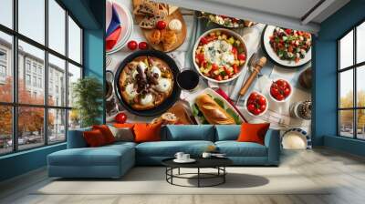 A table set with traditional French cuisine for a Bastille Day feast Wall mural