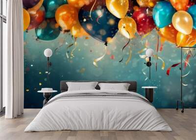 Birthday background with balloons and confetti birthday card or invitation design Generative AI Wall mural