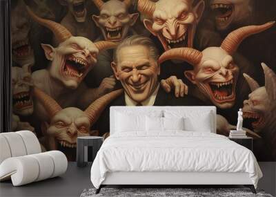 Bunch of greedy evil politics with devil like eyes and horns laughing Generative AI Wall mural