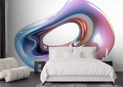 3d chrome neon fluid form liquid metallic shape on transparent png isolated background Wall mural