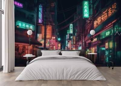 Cyberpunk Tokyo Neon Japanese Cityscape Vintage City Illustration Wall mural