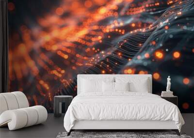 digital datastream particles with flowing energy and bokeh background Wall mural