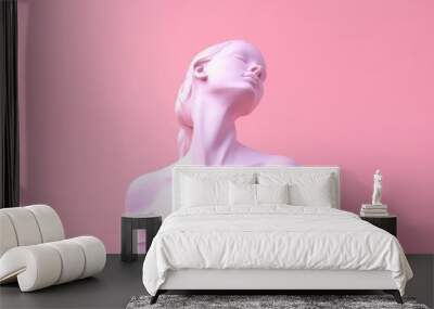 female statue on pink background, beautiful stone greek female statue on pink backdrop Wall mural