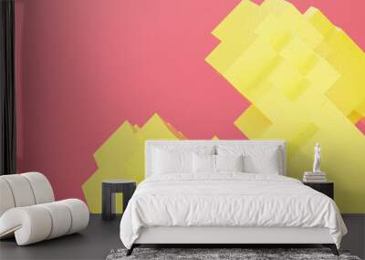 geometric style yellow 3d cubed shape against pink background Wall mural