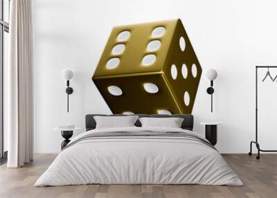 gold casino dice falling on transparent background Wall mural