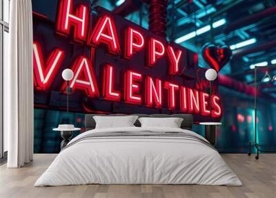 happy valentines text in the shape of neon lighting Wall mural