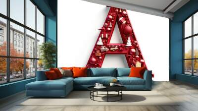 letter A in the shape of christmas decoration, seasonal typography letter font illustration, alphabet abc Wall mural