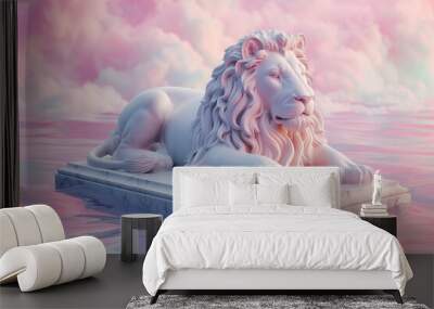 marble stone lion statue against pastel coloured iridescent background Wall mural