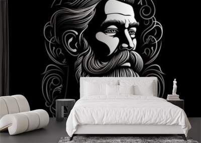 stoic old man illustration with beard Wall mural