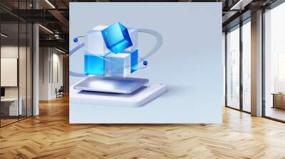 3d blue cube abstract technology innovation future digital background. 3d rendering. Wall mural