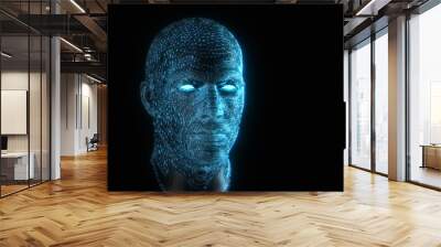 Blue fragment abstract human head and face, 3d rendering of a cyborg head construction, artificial intelligence concept. Wall mural