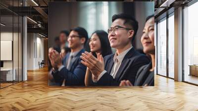 Group of Asian business people clapping and applauding in seminar room, Selective focus, Generative AI Wall mural