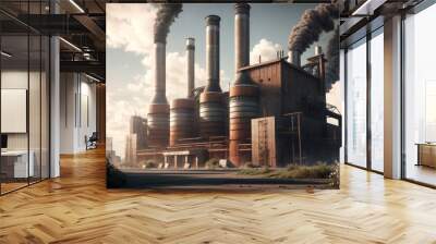 Industrial landscape with smoking chimneys of power plant. Wall mural