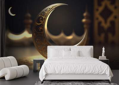 Ramadan Kareem background with crescent moon. Generative AI Wall mural