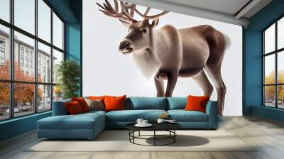 reindeer with big antlers on a white background. Generative AI Wall mural