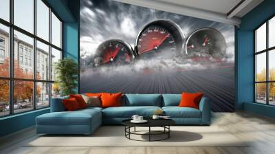 speedometer scoring high speed in a fast motion blur racetrack background. speeding car background p Wall mural