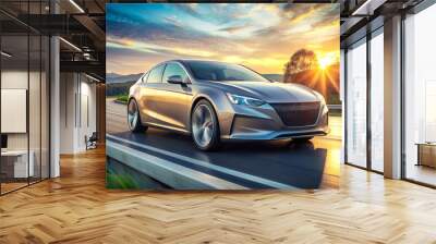 design of modern a car on the road. Wall mural