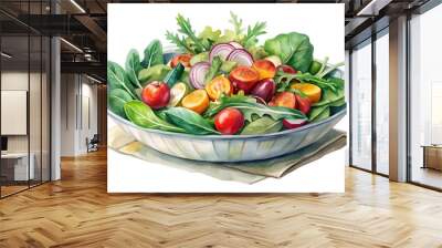 Watercolor hand drawn Fresh vegetable salad on a white background Wall mural