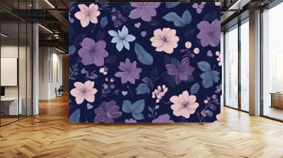 Beautiful seamless vector floral pattern a dark blue purple background Wall mural