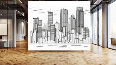 black Modern cityscape continuous one line vector drawing background Wall mural