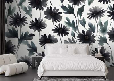 Black watercolor daisy background Wall mural