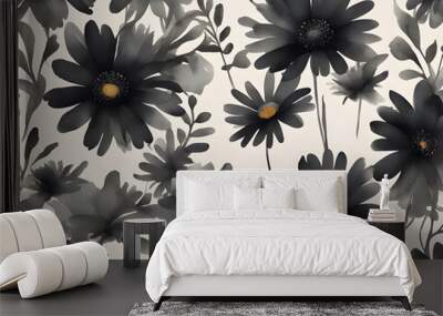 Black watercolor daisy background Wall mural