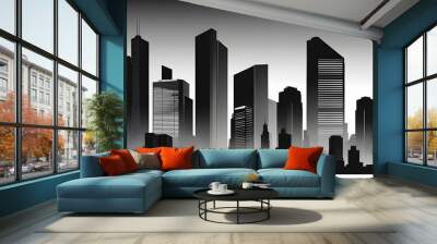 Buildings silhouette cityscape background. Modern architecture. Urban city landscape Wall mural