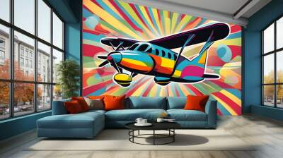 colorful airplane with cool isolated pop art style background Wall mural