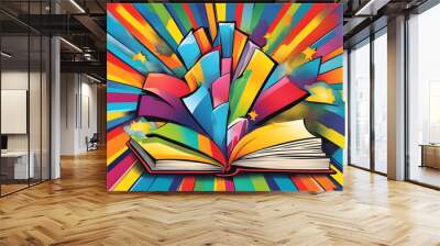 colorful book with cool isolated pop art style background Wall mural