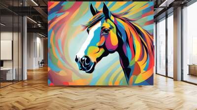 colorful horse head with cool isolated pop art style background Wall mural