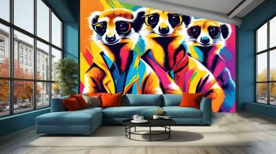 colorful Meerkats with cool isolated pop art style background Wall mural