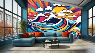 colorful ocean with cool isolated pop art style background Wall mural