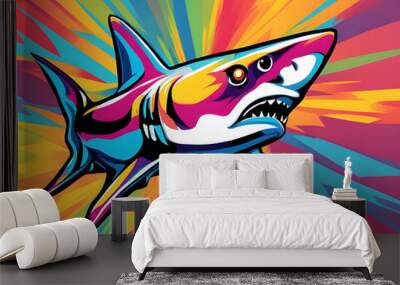 colorful shark head with cool isolated pop art style background Wall mural