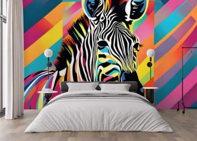 colorful zebra head with cool isolated pop art style background Wall mural