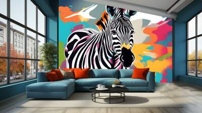 colorful zebra head with cool isolated pop art style background Wall mural